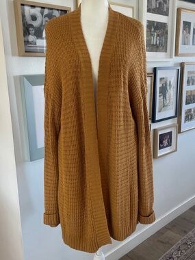 Forever 21 Oversized Sweater Sz L Ocher Mustard Gold Long Boho Cozy Fall Slouchy